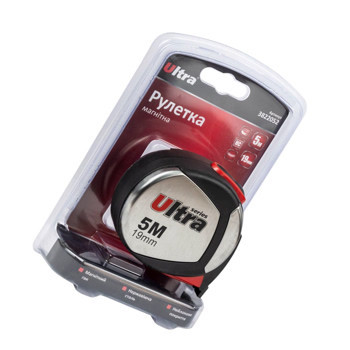 Рулетка 5м x 19мм магніт, гумова, метал. вставки, стопор полотна Ultra Мукачево - фото 3