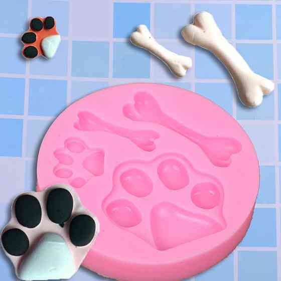 Молд силиконовый Следы собачьи и косточки 75 мм розовый Киев