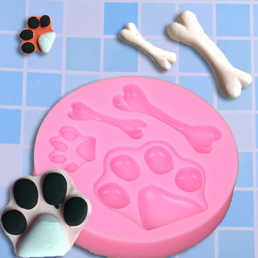 Молд силиконовый Следы собачьи и косточки 75 мм розовый Киев - изображение 1