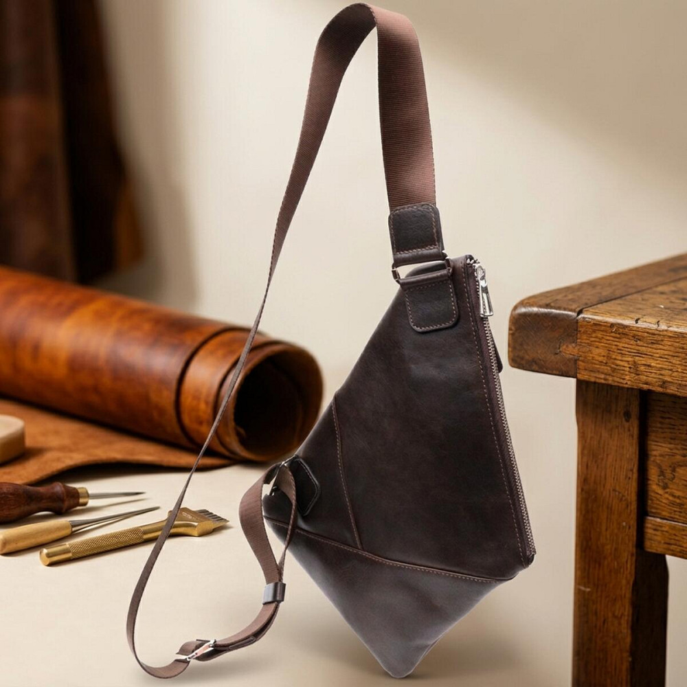 Стильная мужская сумка на плече из натуральной кожи GRANDE PELLE 11669 Коричневая Киев - изображение 14