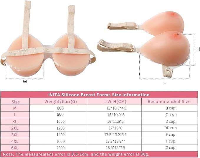 Силіконові самоклеючі протези грудей IVITA 6XL з ремінцями для бюстгальтера для підробленої мастектомії грудей Розмір F Дніпро - фото 7