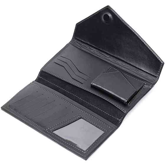 Стильный кошелек с монетницей снаружи из натуральной кожи GRANDE PELLE 11646 Черный Киев