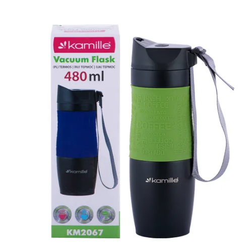 Термочашка 480мл з TPR вставкою і ремінцем нержавіюча сталь (мікс) KAMILLE 2067 Житомир - фото 4