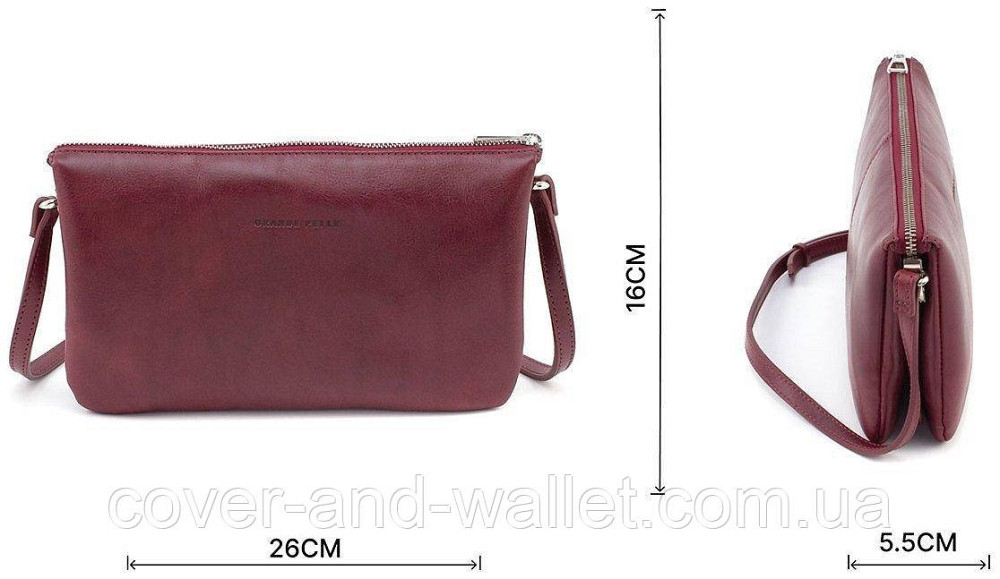 Стильный женский клатч из итальянской кожи бордового цвета Grande Pelle 70561001 Киев - изображение 3