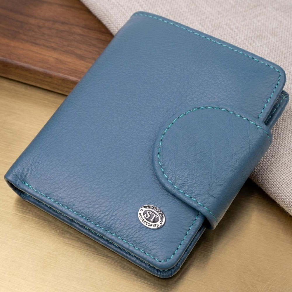 Красиве шкіряне портмоне з монетницею зовні для стильних жінок ST Leather 19457 Бірюзовий Київ - фото 11