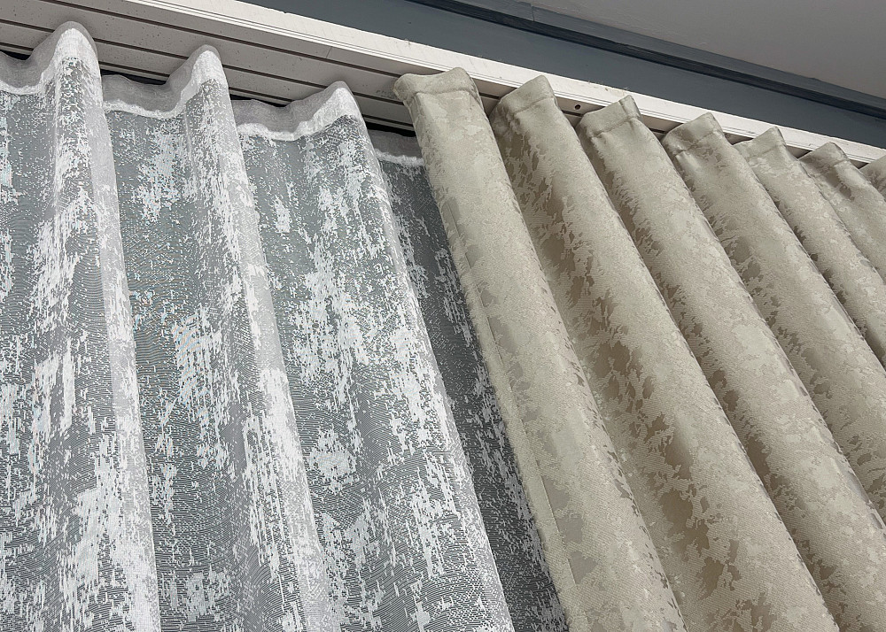 Комплект штор VR-Textil Льон Мармур 100х270 2шт і Тюль 300х270 1272ш-1400т Теплий бежевий з білим 71-135/1 Київ - фото 7