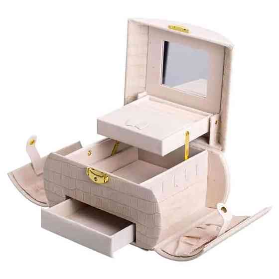 Шкатулка для украшений из эко кожи 3 яруса с замком органайзер для ювелирных изделий HP-5-21BE Киев