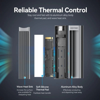 Кишеня зовнішня Vention SSD M.2 (NVME) M-key USB Type-C 3.2 10Gbps Heat Sink Aluminum (KPKH0) Вінниця - фото 9