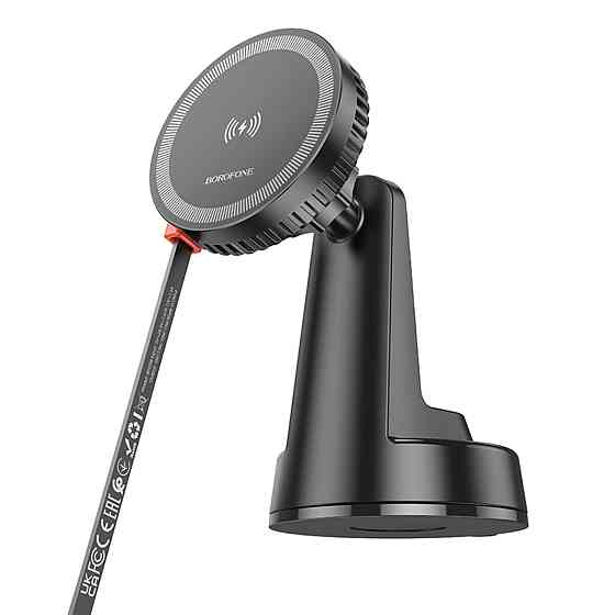 Тримач для мобiльного з БЗП BOROFONE BH208 Mona retractable magnetic wireless fast charging car holder(center console) Black (6941991108624) Київ