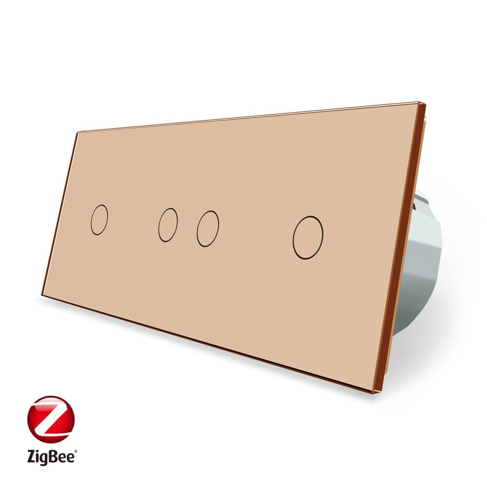 LIVOLO Розумний сенсорний ZigBee вимикач 4 сенсора (1-2-1) Livolo золото скло (VL-C701Z/C702Z/C Коломия - фото 1