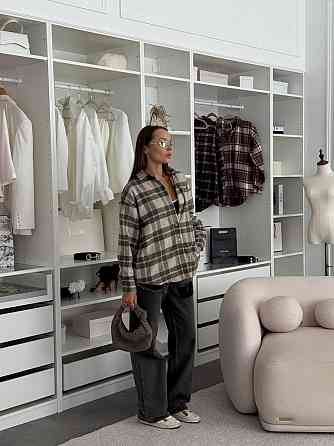 Женская оверсайз рубашка в клетку на пуговицах турецкая фланель-байка 100% хлопок Оливка Одесса