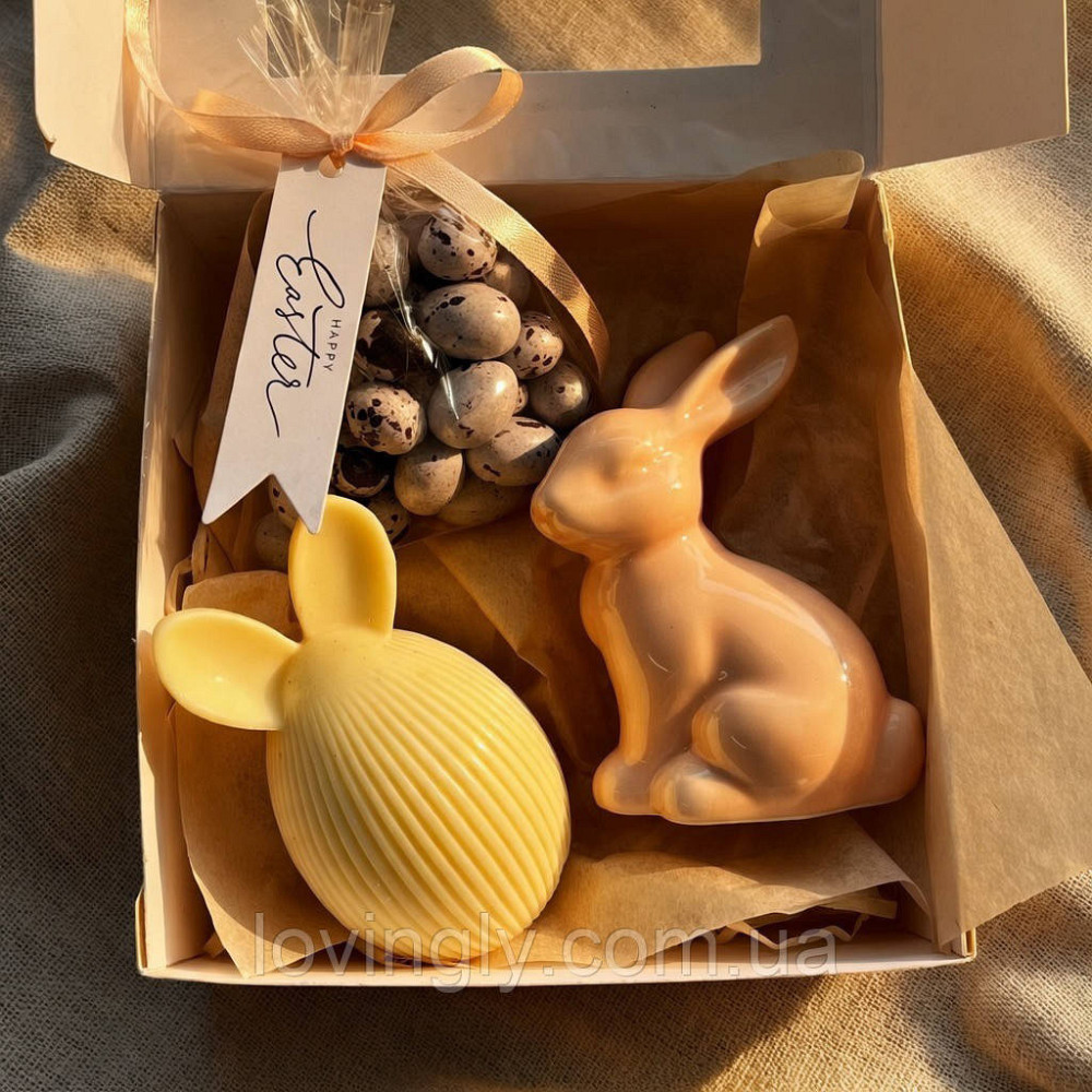 Подарунок на Пасху «Великодній зайчик з вушками» - свічка яйце handmade натуральний віск, керамічний зайчик Ірпінь - фото 4
