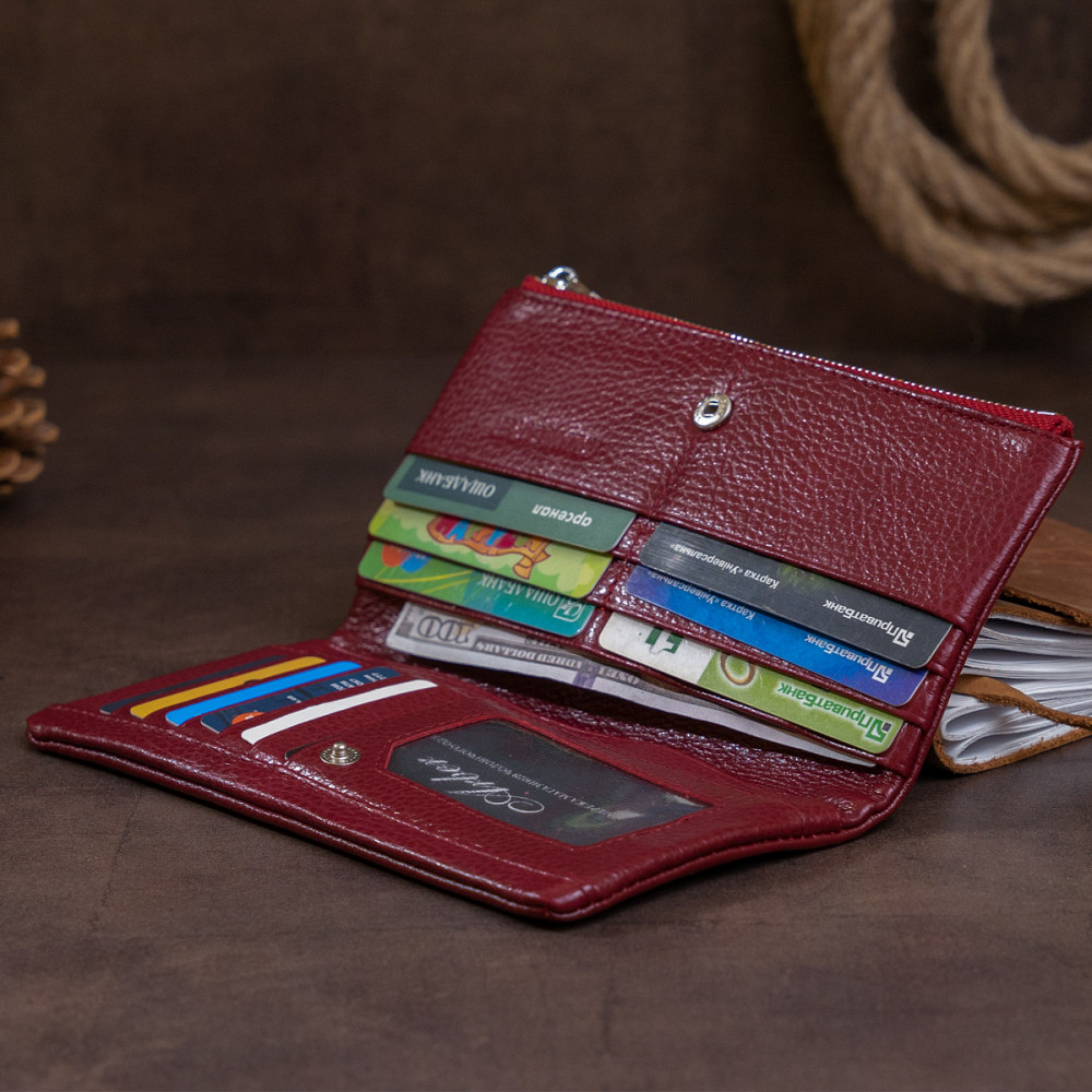 Вертикальний гаманець на кнопці жіночий ST Leather 19204 Бордовий Київ - фото 8