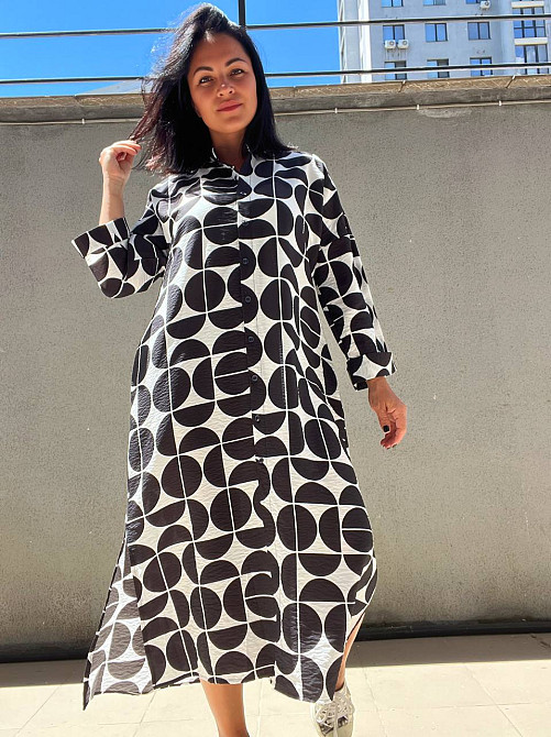 Платье женское INDIGO BLUE 1610-0 длинное на пуговицах разрезы по бокам, чорный с белым, one size Киев - изображение 10