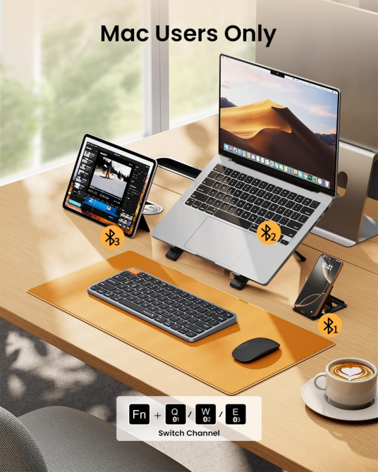 Бездротова Bluetooth клавіатура ProtoArc K90-A для Mac/iPad: підсвічування, металевий корпус, Multi-device, Space Gray Київ - фото 6