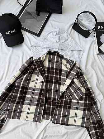 Женская оверсайз рубашка в клетку с капюшоном турецкий кашемир Шоколад, 42/46 Одесса