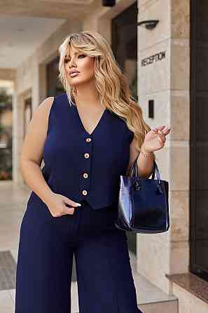 Жіночий костюм двійка жилетка з брюками "Cavin" | Норма | Розпродаж моделі Темно-синій, 46-48 Київ