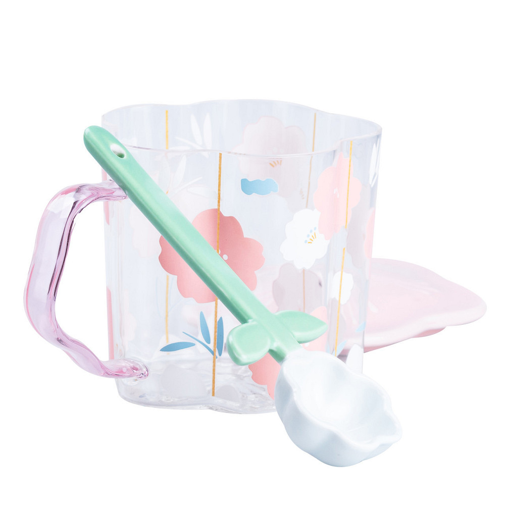 Чашка скляна 500 мл з ложкою та кришкою, Рожевий Київ - фото 6