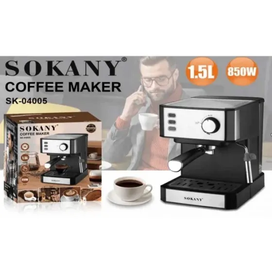 Ріжкова кавоварка еспресо Sokany SK-04005 850 Вт: кавомашина з капучинатором, 1.5 л, корпус з нерж. сталі Одеса