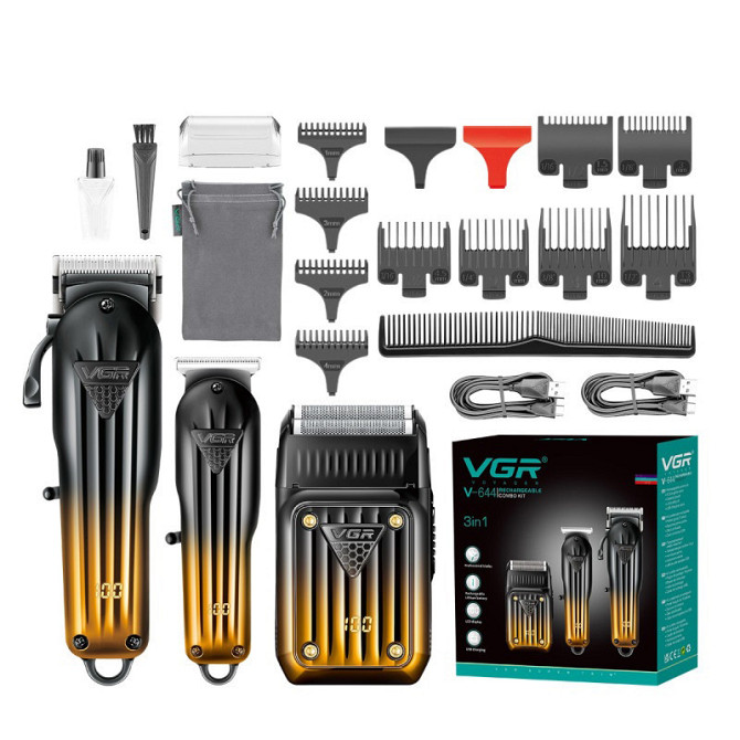 Комплект VGR 3 в 1 V-644 акумуляторна машинка для стрижки, триммер та MW-369 електробритва шейвер Київ - фото 4
