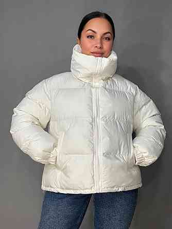 Куртка женская Haiziyuan 2603 оверсайз пуффер с воротником-стойкой молочная, молочний, M Киев