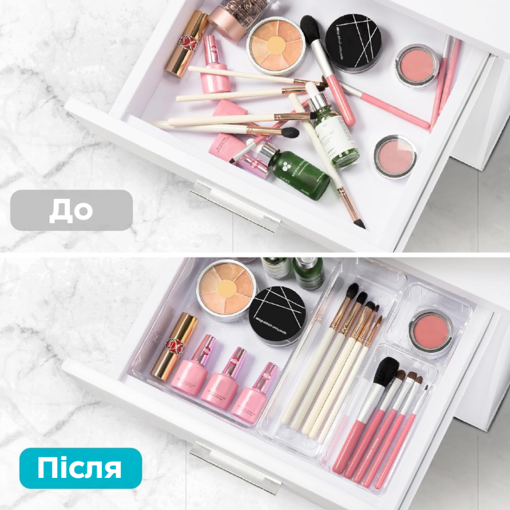 Набор из 25шт прозрачных пластиковых органайзеров, для косметики, для ванной, кухни, офиса, канцелярии Каменец-Подольский - изображение 6