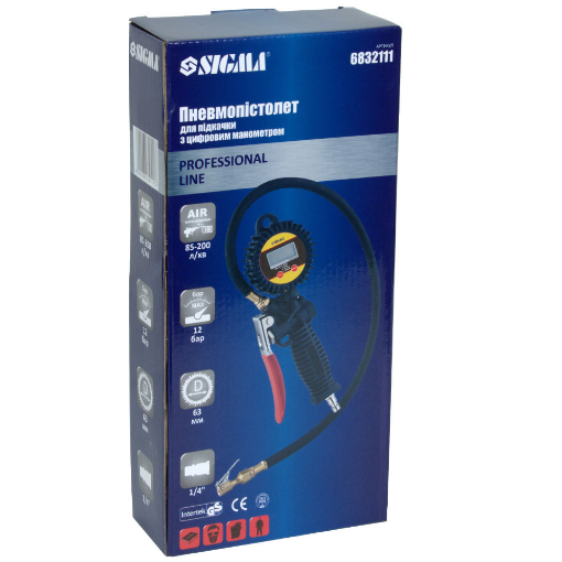 Пневмопістолет для підкачки 12 бар 200л/хв d62мм 440мм з цифр. манометром Profi SIGMA Житомир