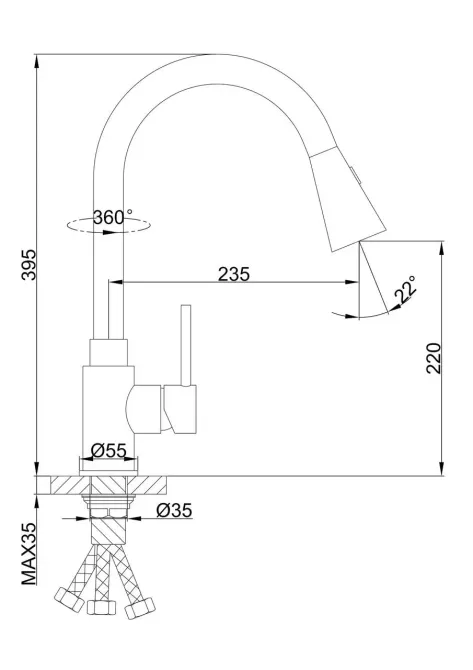 Змішувач для кухні Frap F6052 з висувним виливом, 2 режими, хром Київ - фото 8