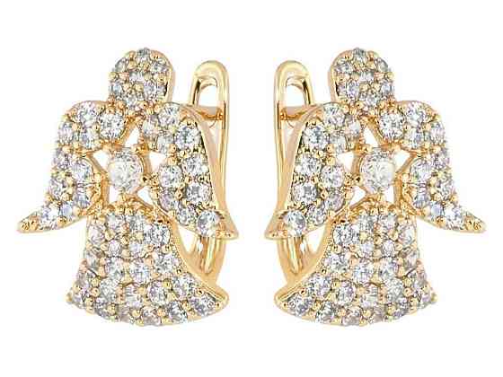Серьги Позолота 18K английский замок Ангелочки инкрустация цирконием (195079) ТМ XUPING Киев