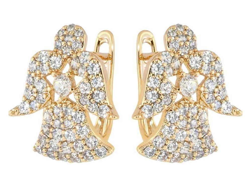 Серьги Позолота 18K английский замок Ангелочки инкрустация цирконием (195079) ТМ XUPING Киев - изображение 1