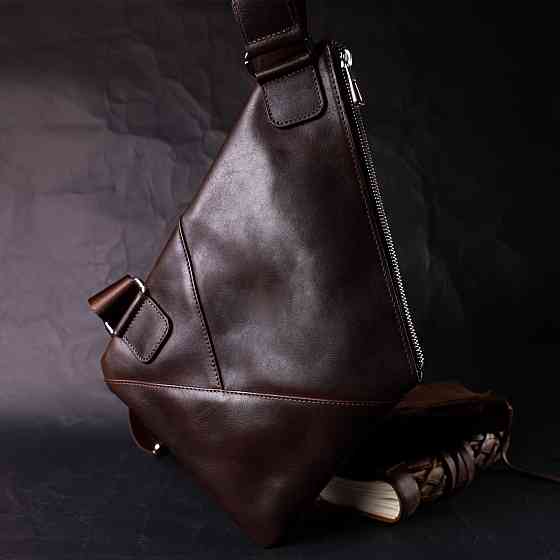 Стильна чоловіча сумка на плечі із натуральної шкіри GRANDE PELLE 11669 Коричнева Київ