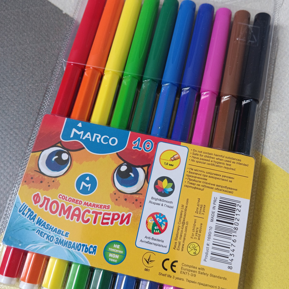 Фломастеры Marco Super Washable 10 цветов Киев - изображение 1