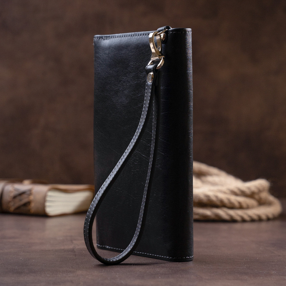 Горизонтальная барсетка-клатч мужская в гладкой коже GRANDE PELLE 11298 Черная Киев - изображение 9