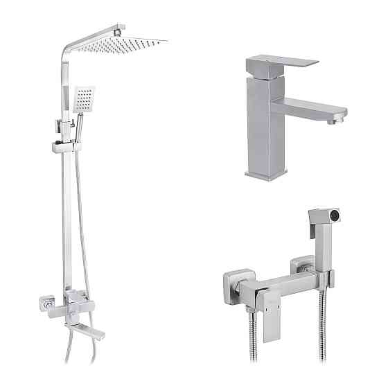 Набор 3 в 1 душевая система Kroner Edelstahl Kubus-ESG063 + смеситель Edelstahl Kubus-ESG010 + смеситель Киев