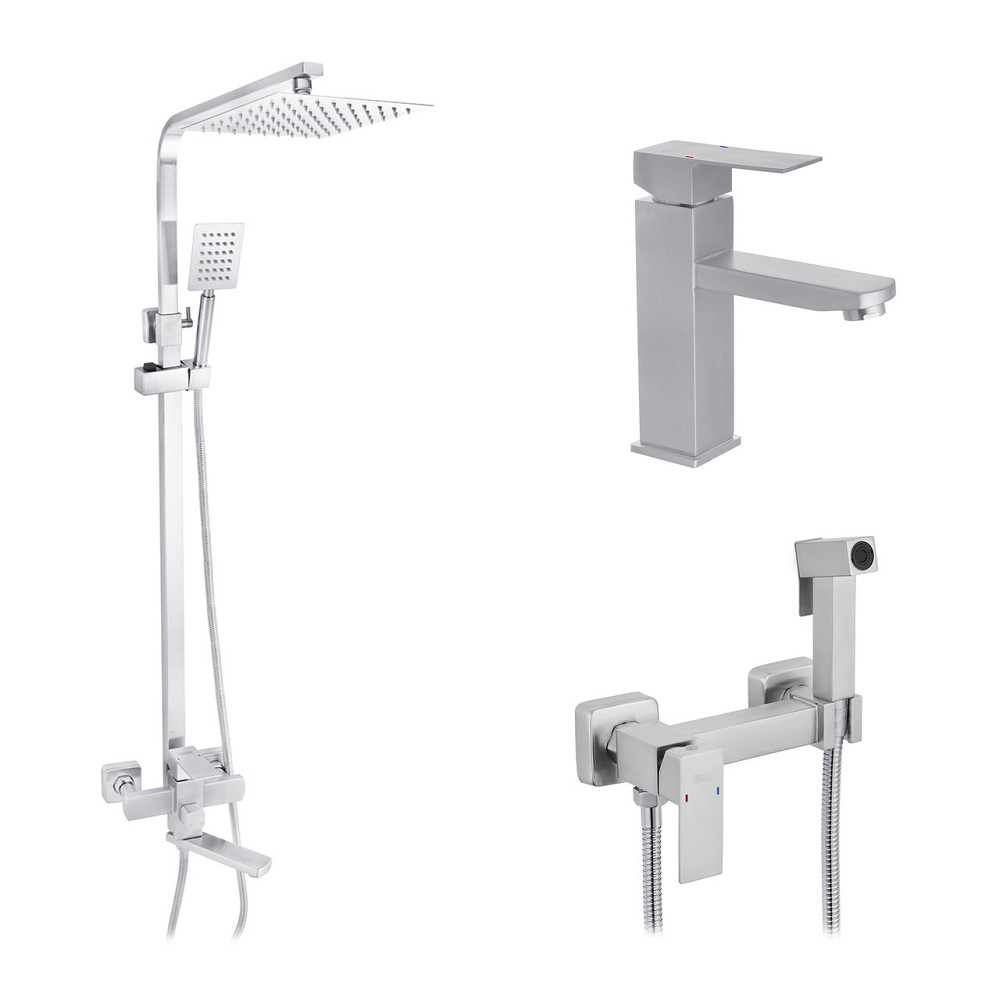 Набор 3 в 1 душевая система Kroner Edelstahl Kubus-ESG063 + смеситель Edelstahl Kubus-ESG010 + смеситель Киев - изображение 1