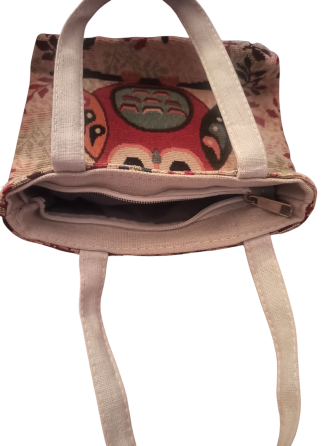 Маленькая сумка из ткани Совушка 22 см бежевый Киев