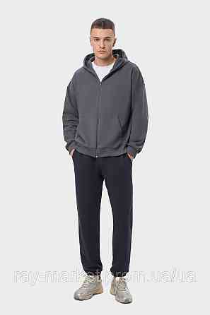 Костюм мужской худи на молнии темно-серый и брюки черные RAY PREMIUM LOOSE U0809 (U0809M-Dark Grey-Black) Киев