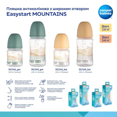 Пляшечка для годування Canpol babies Easystart MOUNTAINS антиколікова з широким отвором 120 мл зелена (35/242_gre) Вінниця - фото 11
