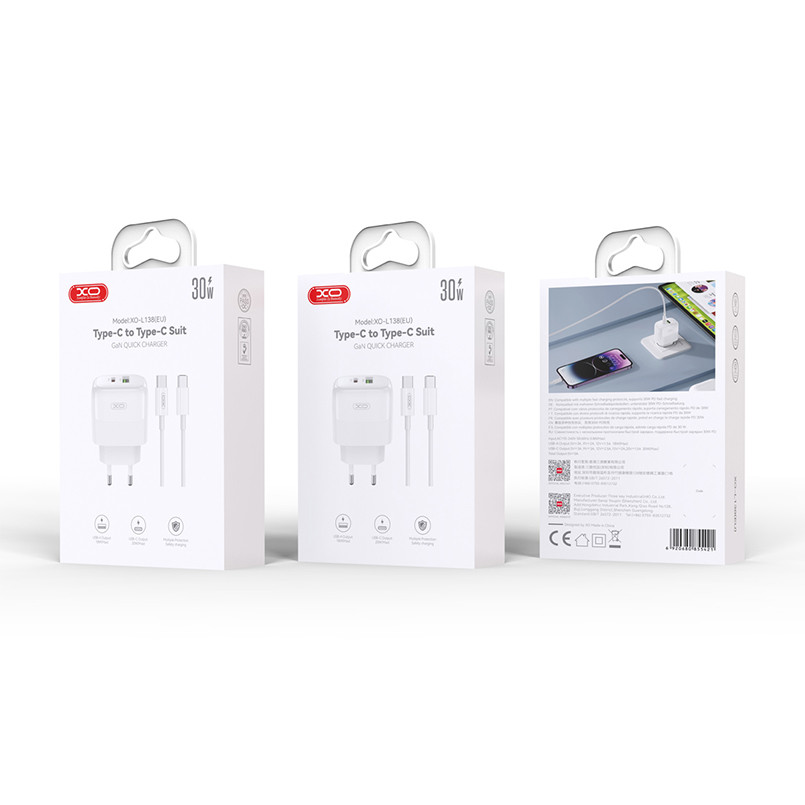 Мережевий зарядний пристрій XO L138 PD30W/QC18W 1USB-A+1USB-C + Lightning кабель білий Львів - фото 8