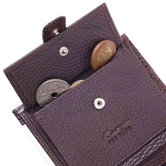 Компактний чоловічий гаманець із натуральної шкіри з тисненням під крокодила KARYA 21386 Коричневий Київ