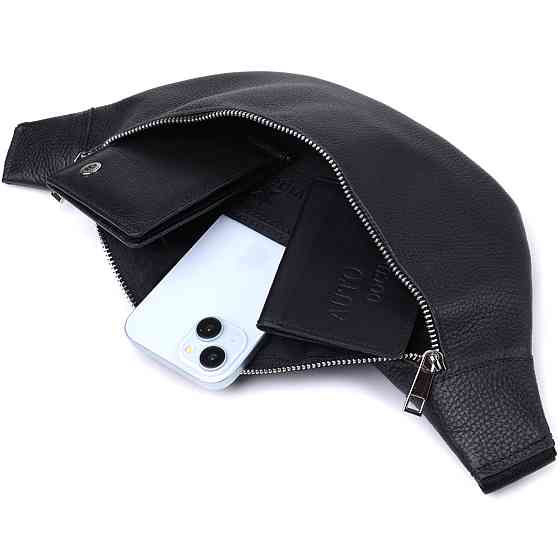 Удобная сумка-бананка унисекс из натуральной кожи Shvigel 22824 Черная Киев