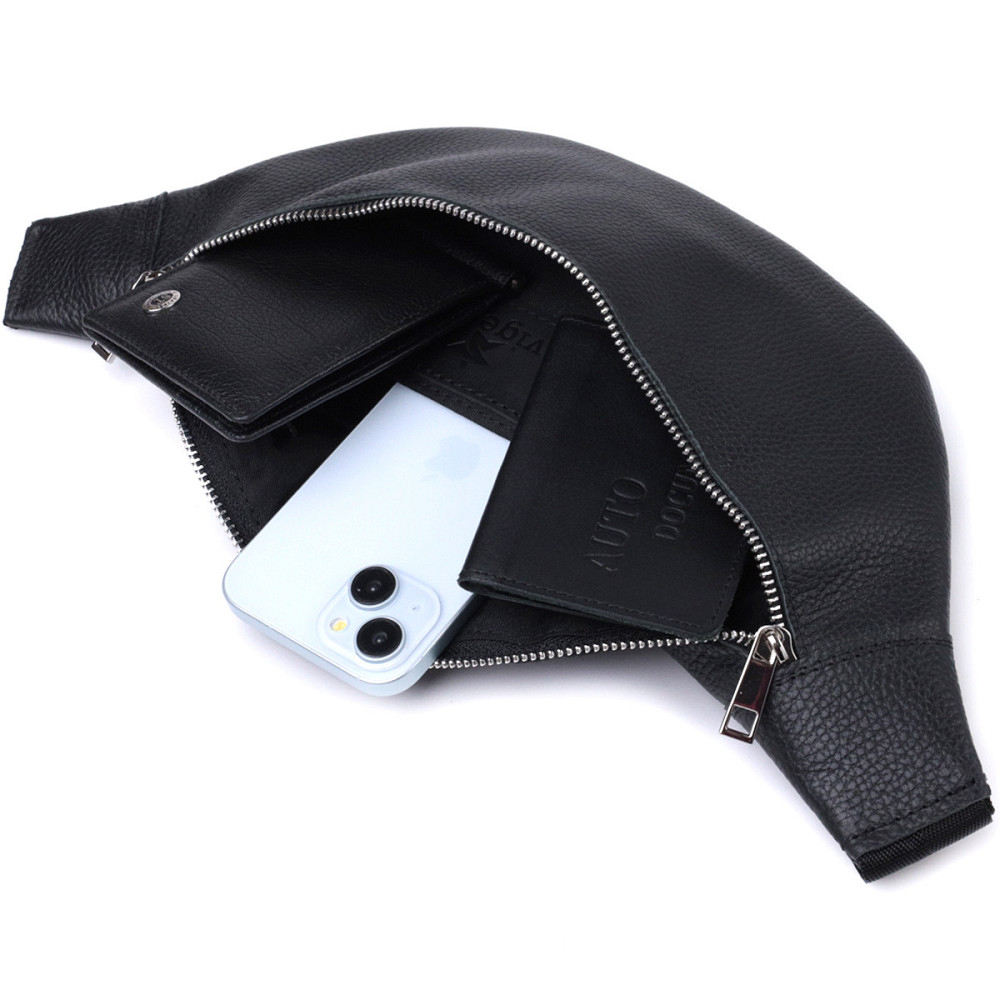 Зручна сумка-бананка унісекс з натуральної шкіри Shvigel 22824 Чорна Київ - фото 5