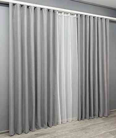 Комплект штор VR-Textil 100% блекаут ASHEN NIGHT 100х270 2шт і Тюль 300х270 1840ш-1153т світло-сірий з білим 71-087/1 Київ