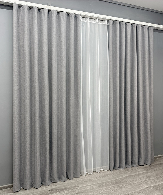 Комплект штор VR-Textil 100% блекаут ASHEN NIGHT 100х270 2шт і Тюль 300х270 1840ш-1153т світло-сірий з білим 71-087/1 Київ - фото 3