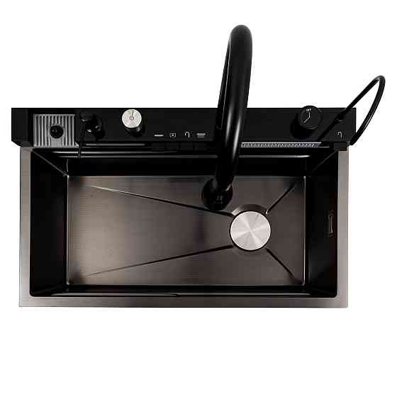 PLATINUM Кухонна мийка 75*45М PVD чорна Platinum Handmade "Водоспад" Киев