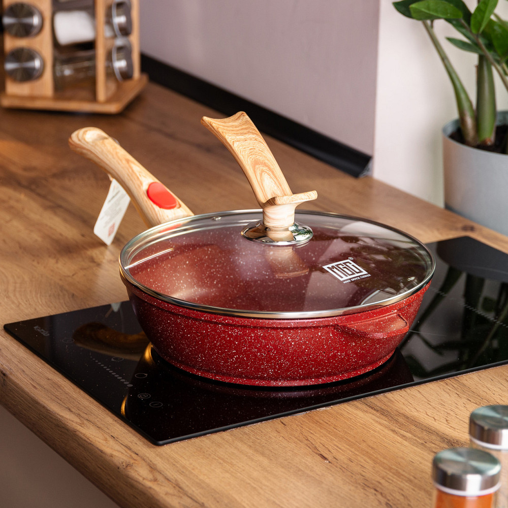 Глибока алюмінієва сковорода з кришкою Ø 26 см, червона Київ - фото 5