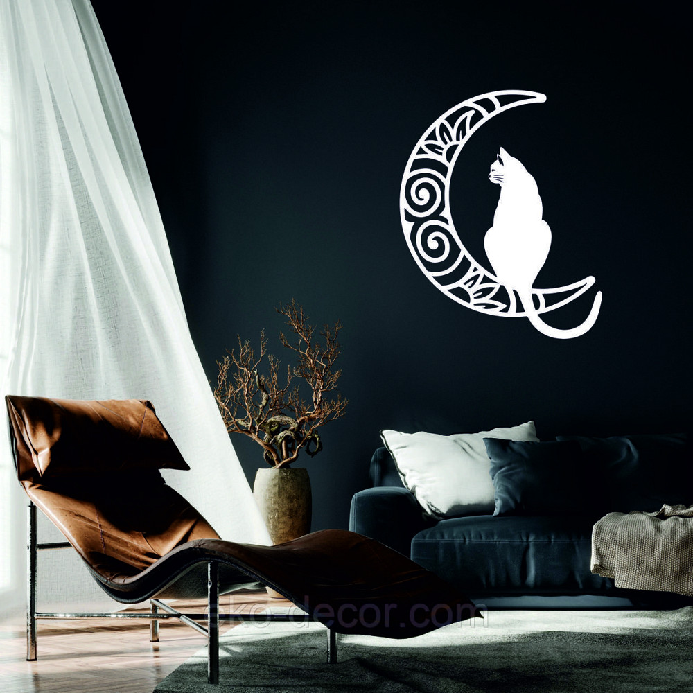 Декоративное настенное Панно «Кот на луне» Декор на стену 90*73 см, Белый Киев - изображение 1