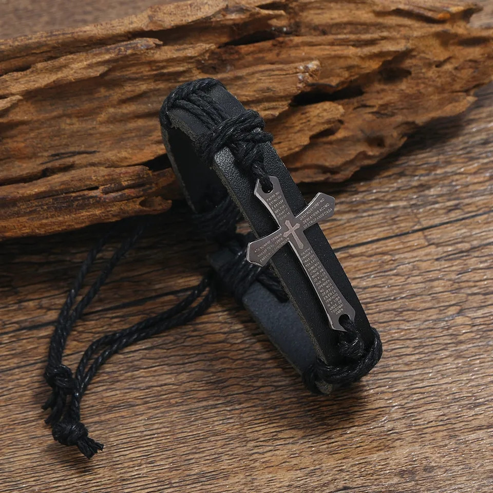 Браслет с крестиком черный, эко кожа, диаметр регулируется Киев - изображение 2