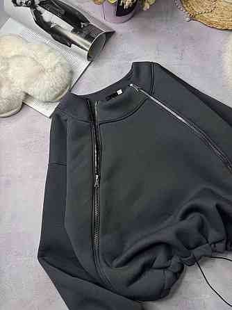 Жіноча стильна тепла об'ємна худі турецька треніт на флісі Графіт Одеса