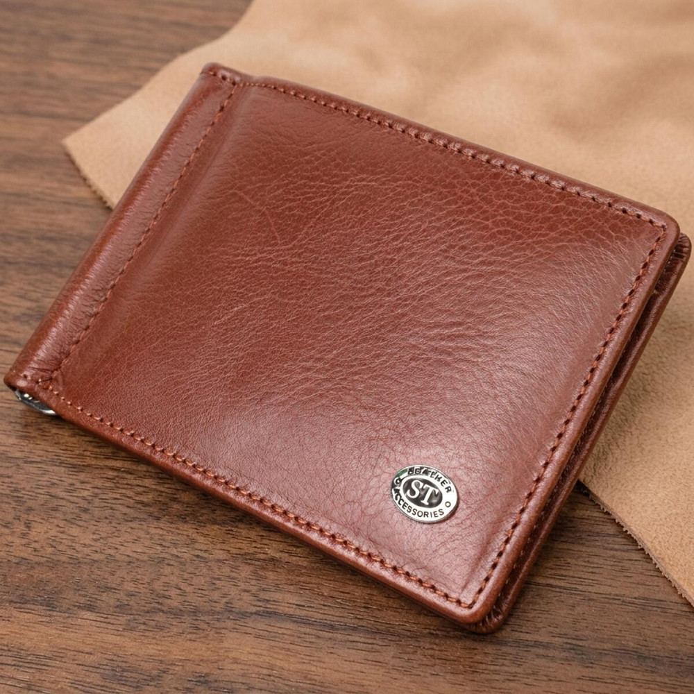 Удобный зажим для денег из натуральной гладкой кожи ST Leather 19427 Коричневый Киев - изображение 11